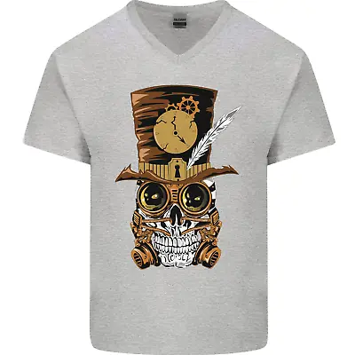 Buy Steampunk Skull Mens V-Neck Cotton T-Shirt • 9.99£