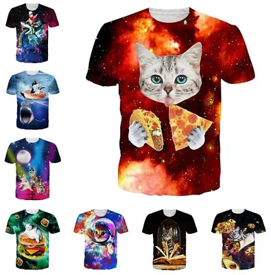Buy Funny Lovely Pizza Play Cat Women Men T-Shirt 3D Print Short Sleeve Tee Tops • 9.59£