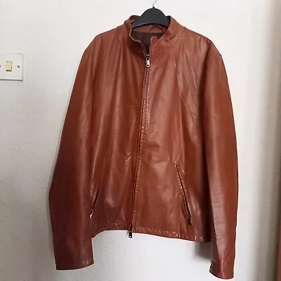 Buy Olivieri Light Brown Pelle Leather Bomber Jacket Made In Italy Size Small • 41.25£