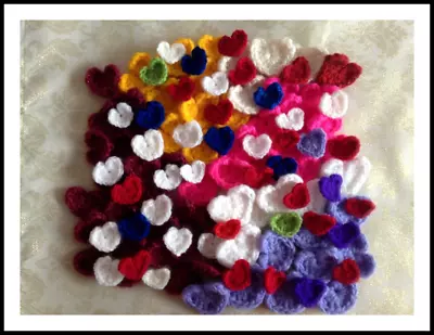Buy Handmade Bundle 25 Hearts Crochet Heart Applique Motif Blanket Hat Clothes • 5£