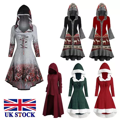 Buy UK Women Long Sleeve Jumper Dress XMAS Reindeer Coat Hooded Medieval Gothic Punk • 9.49£