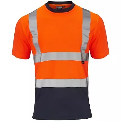 Buy Hi-Vis Bird Eye T Shirt Short Sleeve Two Tone Orange/Navy Sizes S-4XL • 8.95£
