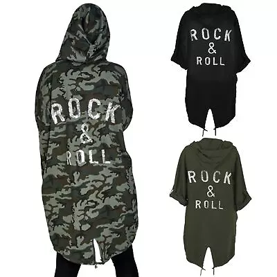 Buy Womens Sequin Hoodie Oversized Rock & Roll Back Army Cardigan Sweatshirt Jacket • 25.74£