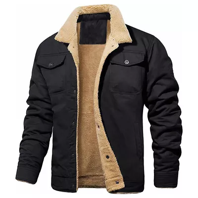 Buy Men Fleece Corduroy Lined Thick Coat Winter Warm Bodywarmer Lapel Jacket Outwear • 35.88£
