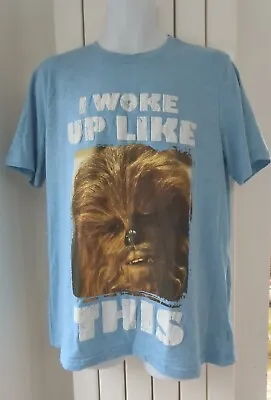 Buy Star Wars T Shirt Mens L Chewbacca I Woke Up Like This Blue Funny Quirky  • 12.99£