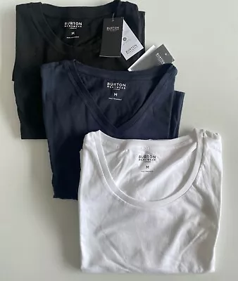 Buy Mens Burton 3 PACK T-Shirts Plain Short Sleeve White Black Cotton - CLEARANCE • 8.95£