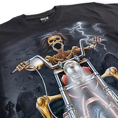 Buy WILD Men's Graphic T Shirt Tee Skeleton Skull Wings Motorcycle Size L Cotton • 12.99£