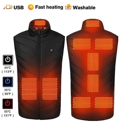Buy USB Men Electric Heated Vest Jacket 9 Zone Warm Up Heating Pad Cloth Body Warmer • 19.99£
