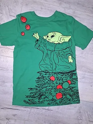 Buy Boys Grogu Baby Yoda Christmas Graphic Print Short Sleeve Green T-Shirt Size L • 6.07£