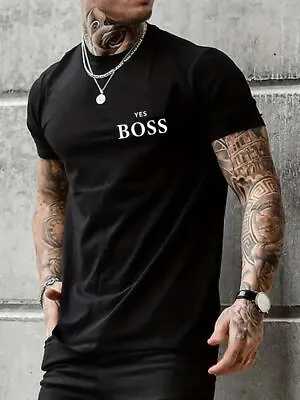 Buy ''Yes Boss'' Print Men's Classic Soft Cotton T-Shirts Slim Fit Short Sleeve Tops • 8.79£