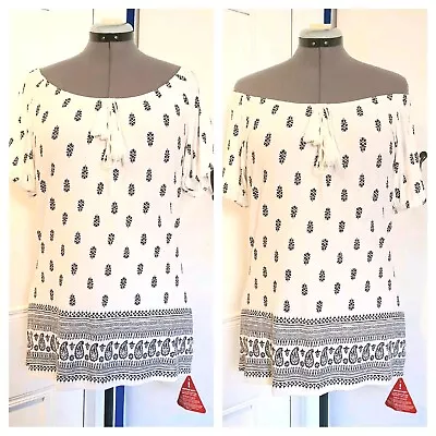 Buy New With Tags JOE BROWNS Size 14 Cream Aztec Paisley Print Jersey Tasselled Top • 13.50£
