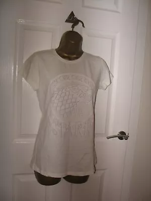 Buy BNWT Official GAME OF THRONES STARK Winter Is Coming White T Shirt Size M 6 8 10 • 6.99£