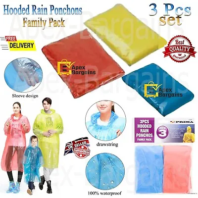 Buy 3pc Rain Poncho Bicycle Waterproof Raincoat Cover Cape Hooded Hiking Fishing Set • 3.99£