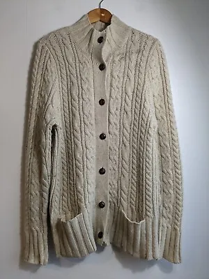 Buy Ladies Ecru Chunky Knit Wool Cardigan Size L 12 14 Cream Cable Xmas Grandad  • 12.99£
