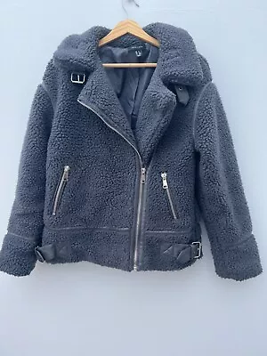Buy Womens New Look Teddy Biker Jacket Grey • 5£