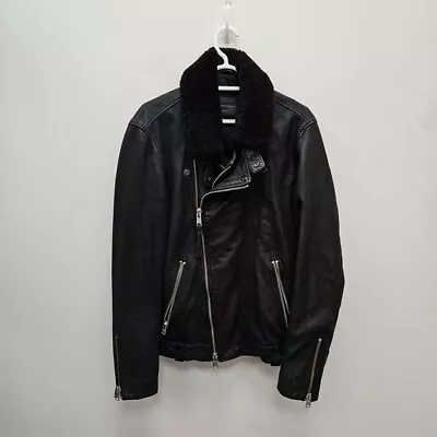 Buy Allsaints Hanoi Shearling Fur Collar Bomber Biker Punk Leather Jacket Large Mens • 129.99£