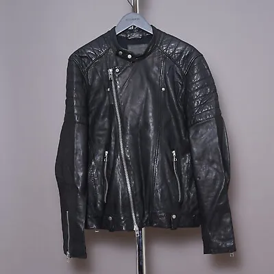 Buy ALL SAINTS JASPER Leather Jacket LARGE Mens Black Biker Bomber Celebrity Moto L • 199.99£
