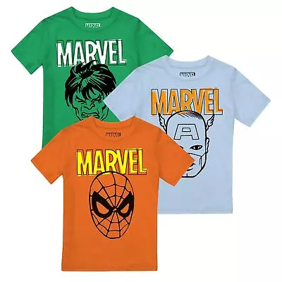 Buy Marvel Boys T-shirt 3 Pack Captain America Spiderman Hulk Tee 3-8 Years Official • 19.99£
