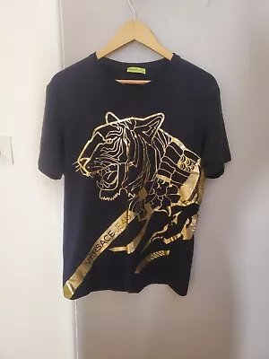 Buy Authentic Versace Jeans Black/Gold Mens Large T-shirt With Printed Tiger Head • 34.99£