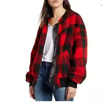 Buy Rebecca Minkoff Brenda Red And Black Plaid Checkered Bomber Jacket Size S • 86.74£