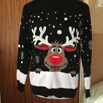 Buy Black Christmas Jumper Reindeer Motif Size M/L • 3.50£