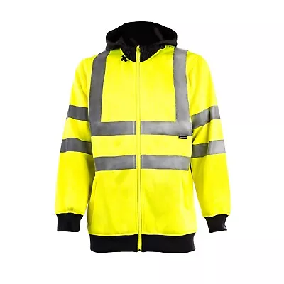 Buy Hi Viz Vis High Visibility Jacket Hoodie Work 4 Zip Hooded SweatShirt Fleece Top • 18.99£