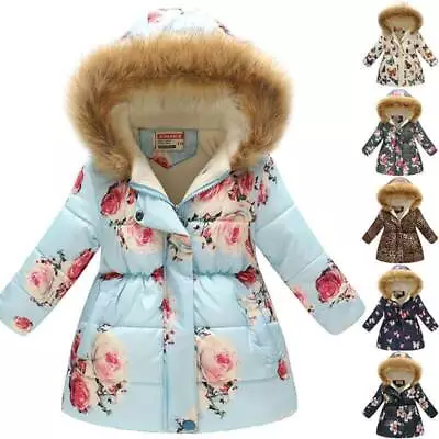Buy Kids Baby Girls Winter Warm Hoodies Coats Padded Warm Jacket Fur Hooded Parka • 26.16£