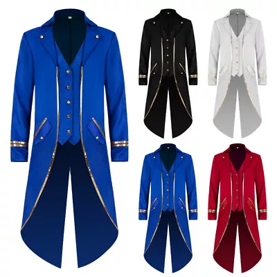 Buy Mens Steampunk Tailcoat Gothic Jacket Long Coat Halloween Medieval Costume Frock • 16.56£