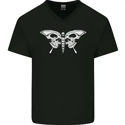Buy Moth Skull Halloween Mens V-Neck Cotton T-Shirt • 9.99£