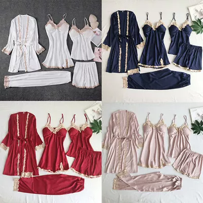 Buy 5PCS Womens Lace Satin Silk Pyjamas Set Lingerie Nightwear Nightie Loungewear • 17.49£