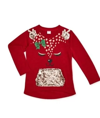 Buy NWT Holiday Time Girls XXL (18) Red Reindeer Christmas Sweater Shirt Sequin • 7.10£