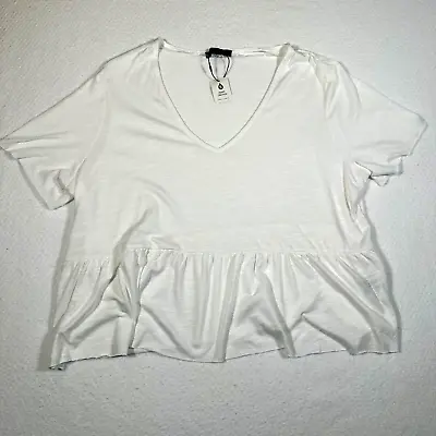 Buy Sanctuary Women's XXL White Soft V Baby Doll Tee Ruffle Hem Shirt New • 12.55£