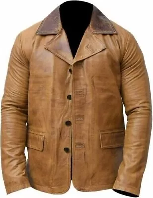Buy Mens Redemption Tan Brown Real Leather Blazer Casual Biker Coat Jacket • 25.50£