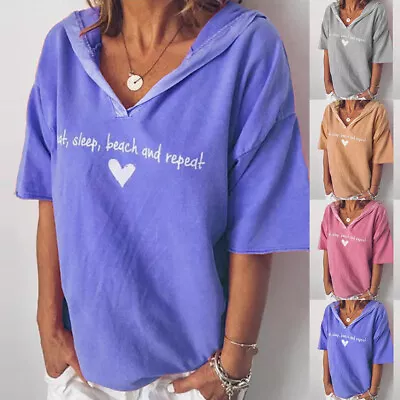 Buy Womens Printed Hooded T-Shirts Tops Ladies Summer Casual Casual Loose Blouse Tee • 13.09£