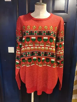 Buy Mens Xmas Jumper XXL Fairisle Red Christmas Pudding, Turkey, Sprouts, Crackers  • 14.99£