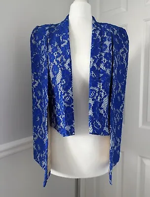 Buy Forever Unique Cobalt Blue Pascale Lace Cape Jacket Size 8 RRP £140 New • 20£