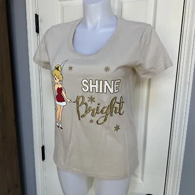 Buy TINKERBELL Christmas Walt Disney SHINE BRIGHT Women's Glitter Shirt L • 9.44£