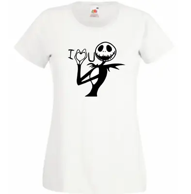 Buy White T Shirt Jack Skellington I Love You Cotton Summer Top Ladies Women Uk  • 9.49£