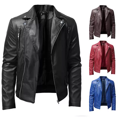 Buy Mens Black Classic Motorcycle Soft Leather Jacket Casual Biker Jacket Coat Uk • 15.19£