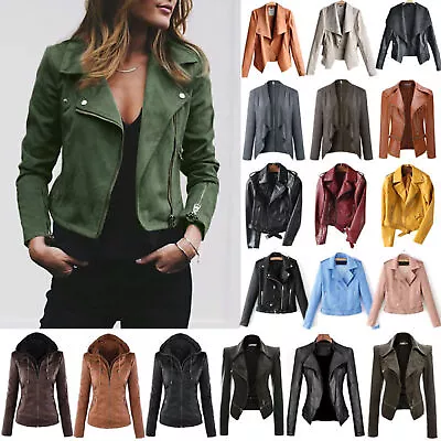 Buy Ladies Woman's PU Leather Biker Jacket Zipper Short Coat Hooded Outwear Tops UK • 30.93£