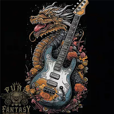 Buy A Dragon And Guitar Rock Music Fantasy Mens T-Shirt 100% Cotton • 10.75£