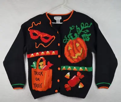 Buy Alexandra Bartlett Cardigan Sweater Womens XL Black Halloween Holiday Pumpkins • 20.84£