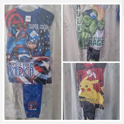 Buy Brand New 3 Pairs Boys Pyjamas, Captain America,hulk,pokemon 9-10years • 15.75£