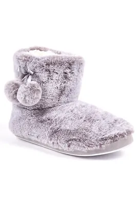 Buy Ladies Womens Slippers Full Poms Bootie Boots Faux Fur Memory Foam Sizes 3-8 • 14.99£