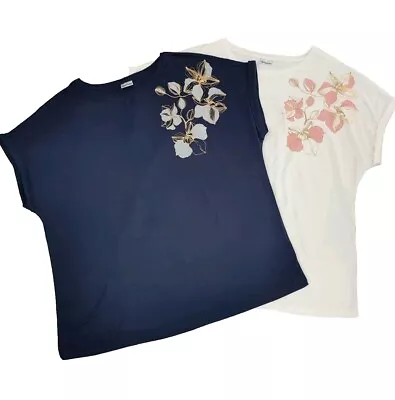 Buy Navy/white T Shirts Floral Gold Detail Never Worn NEW WITHOUT TAGS Damart 18/20 • 7£