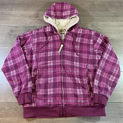 Buy C.E. Schmidt Workwear Jacket Women Large Pink Plaid Zip Up Sherpa Lined Hooded • 28.30£
