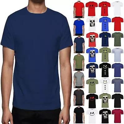 Buy Mens Slim Fit Casual T Shirt Short Sleeve Gym Crew Neck Plain Cotton Basic Top • 2.99£