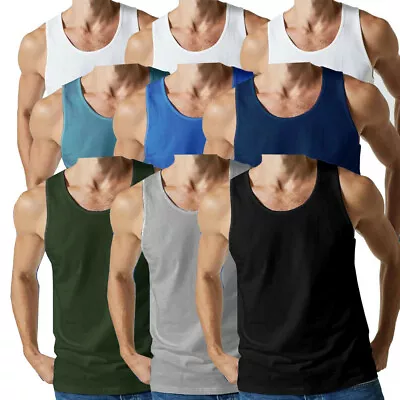 Buy 3 X Mens Vests 100% Cotton Tank Top Summer Training Gym Pack INTERLOCK  S - 5XL • 9.99£