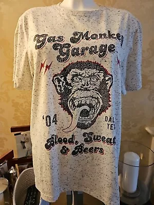 Buy ●GAS MONKEY GARAGE●Graphic T-Shirt~Blood, Sweat & Beers~Speckled Grey~SIZE LARGE • 9.99£