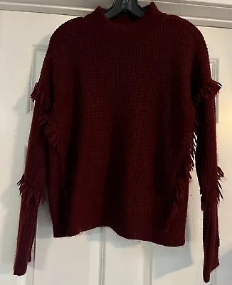 Buy Michael Kors Bohemian Fringe Trim Size M Pullover Burgundy Long Sleeve Sweater • 18.94£